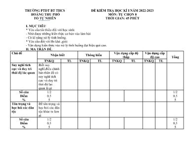 2 Đề kiểm tra học kì I Tự chọn 8 - Năm học 20