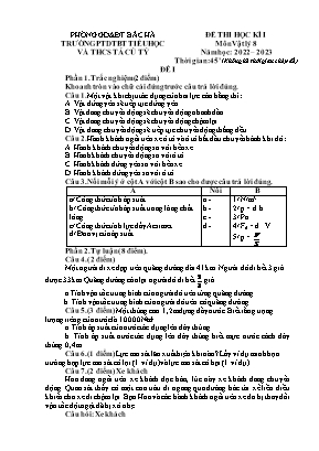 2 Đề kiểm tra học kì I Vật lý 8 - Năm học 202
