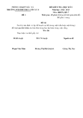 2 Đề kiểm tra học kỳ I Hoạt động trải nghiệm hướng nghiệp 7 - Năm học 2022-2023 - Trường PTDTBT THCS Cốc Ly 1 (Có đáp án)