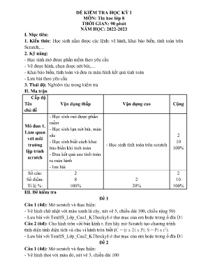 2 Đề kiểm tra học kỳ I Tin học 8 - Năm học 20