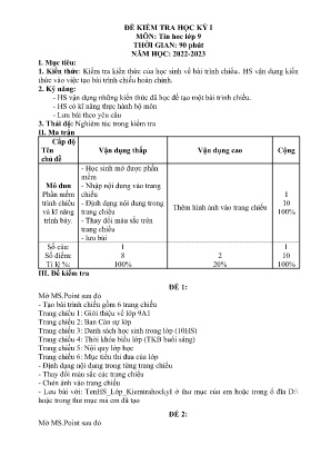 2 Đề kiểm tra học kỳ I Tin học 9 - Năm học 20
