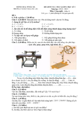 2 Đề kiểm tra khảo sát học kì I Công nghệ 8 -