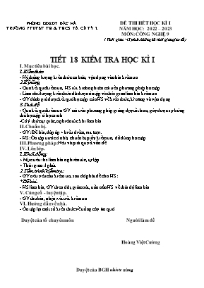 2 Đề kiểm tra kì I Công nghệ 9 - Năm học 2022