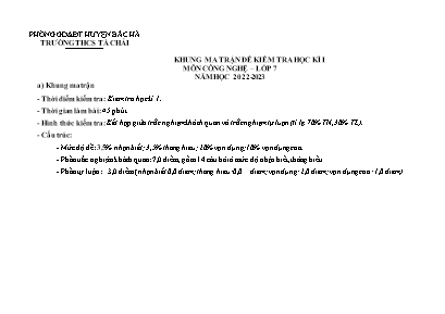 2 Đề kiểm tra kì I Công nghệ Lớp7 - Năm học 2