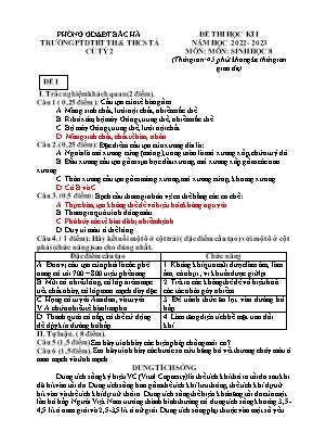 2 Đề thi học kì I Sinh học 8 - Năm học 2022-2