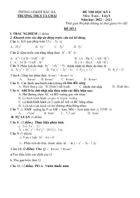 2 Đề thi học kỳ I môn Toán 8 - Năm học 2022-2023 - Trường THCS Tà Chải (Có đáp án) 2 Đề thi học kỳ I môn Toán 8 - Năm học 2022-2023 - Trường THCS Tà Chải (Có đáp án)