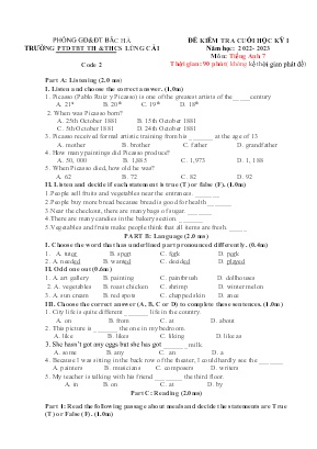 Đề kiểm cuối học kì I Tiếng Anh 7 - Đề 2 - Năm học 2022-2023 - Trường PTDTBT TH&THCS Lùng Cải (Có đáp án + Ma trận)