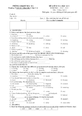Đề kiểm học kì I Tiếng Anh 6 - Đề 1 - Năm học 2022-2023 - Trường PTDTBT TH&THCS Bản Cái (Có đáp án + Ma trận)