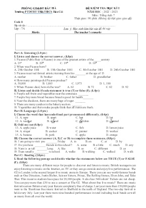 Đề kiểm học kì I Tiếng Anh 7 - Đề 1 - Năm học 2022-2023 - Trường PTDTBT TH&THCS Bản Cái (Có đáp án + Ma trận)