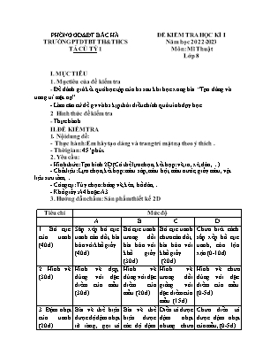 Đề kiểm tra cuối học kì I Mĩ thuật 8 - Năm họ