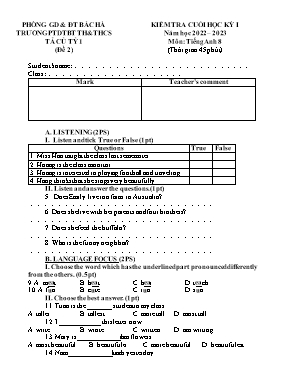 Đề kiểm tra cuối học kì I Tiếng Anh 8 - Đề 2 