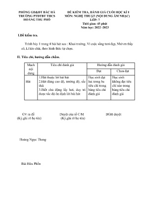 Đề kiểm tra cuối kì I Âm nhạc 7 - Năm học 202
