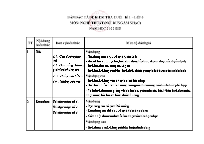 Đề kiểm tra đánh giá cuối kì I Âm nhạc 6 - Năm học 2022-2023