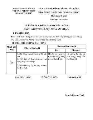 Đề kiểm tra đánh giá, học kì I Âm nhạc 6 - Nă