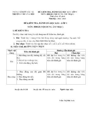 Đề kiểm tra đánh giá học kì I Âm nhạc 9 - Năm