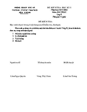 Đề kiểm tra học kì I Âm nhạc 8 - Năm học 2022