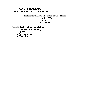 Đề kiểm tra học kì I Âm nhạc 9 - Năm học 2022