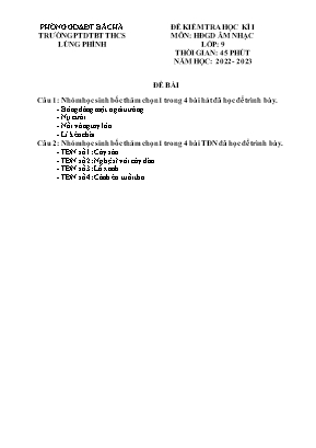 Đề kiểm tra học kì I Âm nhạc 9 - Năm học 2022