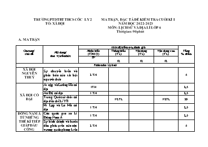 Đề kiểm tra học kì I Lịch sử và Địa lí 6 - Nă