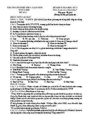 Đề kiểm tra học kì I Lịch sử và Địa lí 7 - Nă