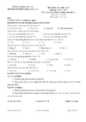 Đề kiểm tra học kì I Lịch sử và Địa lí 7 - Nă
