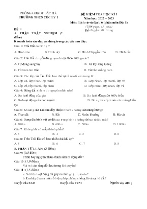 Đề kiểm tra học kì I Lịch sử và Địa lí Lớp 6 