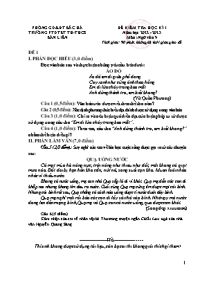 Đề kiểm tra học kì I Ngữ Văn 9 - Đề 1 - Năm học 2022-2023 - Trường PTDTBT TH&THCS Bản Liền (Có đáp án)