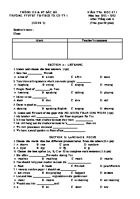 Đề kiểm tra học kì I Tiếng Anh 6 - Đề 2 - Năm