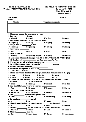 Đề kiểm tra học kì I Tiếng Anh 6 - Đề 2 - Năm