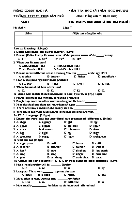 Đề kiểm tra học kì I Tiếng Anh 7 - Đề 1 - Năm học 2023-2024 - Trường PTDTBT THCS Bản Phố (Có đáp án + Ma trận)