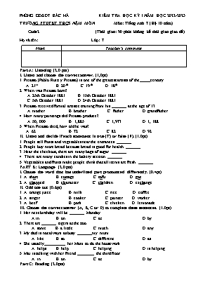Đề kiểm tra học kì I Tiếng Anh 7 - Đề 2 - Năm học 2022-2023 - Trường PTDTBT THCS Nậm Mòn (Có đáp án + Ma trận)