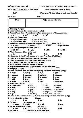 Đề kiểm tra học kì I Tiếng Anh 7 - Đề 2 - Năm học 2023-2024 - Trường PTDTBT THCS Bản Phố (Có đáp án + Ma trận)