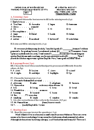 Đề kiểm tra học kì I Tiếng Anh 8 - Đề 1 - Năm