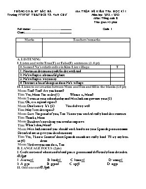 Đề kiểm tra học kì I Tiếng Anh 8 - Đề 1 - Năm