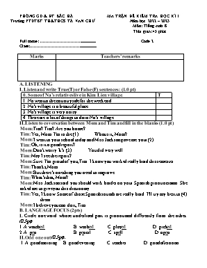 Đề kiểm tra học kì I Tiếng Anh 8 - Đề 2 - Năm