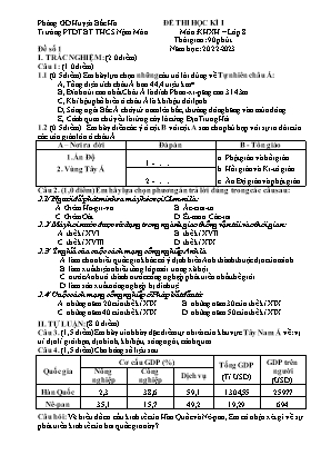Đề thi học kì I Lịch sử và Địa lí 8 - Năm học