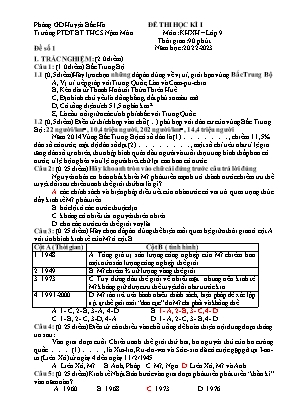 Đề thi học kì I Lịch sử và Địa lí 9 - Năm học