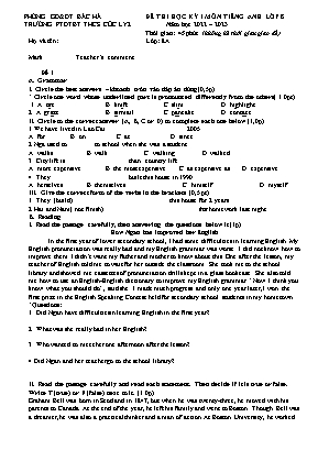 Đề thi học kì I môn Tiếng Anh 8 - Năm học 202