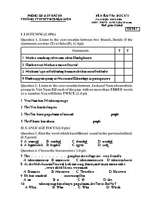 File nghe + 2 Đề kiểm tra học kì I Tiếng Anh 8 - Năm học 2022-2023 - Trường PTDTBT THCS Nậm Mòn (Có đáp án + Ma trận)