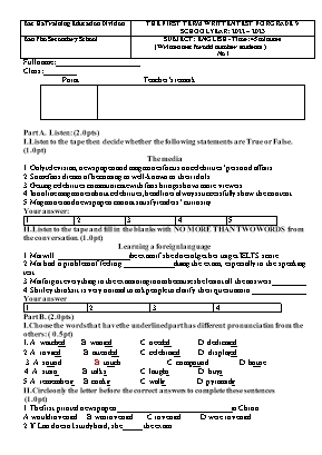 File nghe + 2 Đề kiểm tra học kì I Tiếng Anh 9 - Năm học 2023-2024 - Trường THCS Bản Phó (Có đáp án + Ma trận)