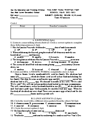File nghe + 2 Đề thi học kì I Tiếng Anh 8 - N