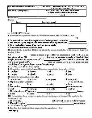 File nghe +Đề kiểm tra học kì I Tiếng Anh 8 - Đề 2 - Năm học 2021-2022 - Ban Pho secondary school (Có đáp án + Ma trận)